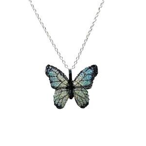 Indio Jewelry Black, Blue and Silver Butterfly Pendant Necklace #7048